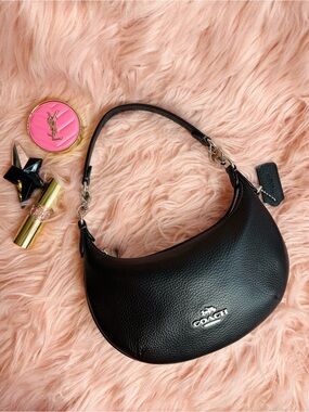 Coach Black Pebbled Leather Mini Hobo Bag with Silver Hardware
